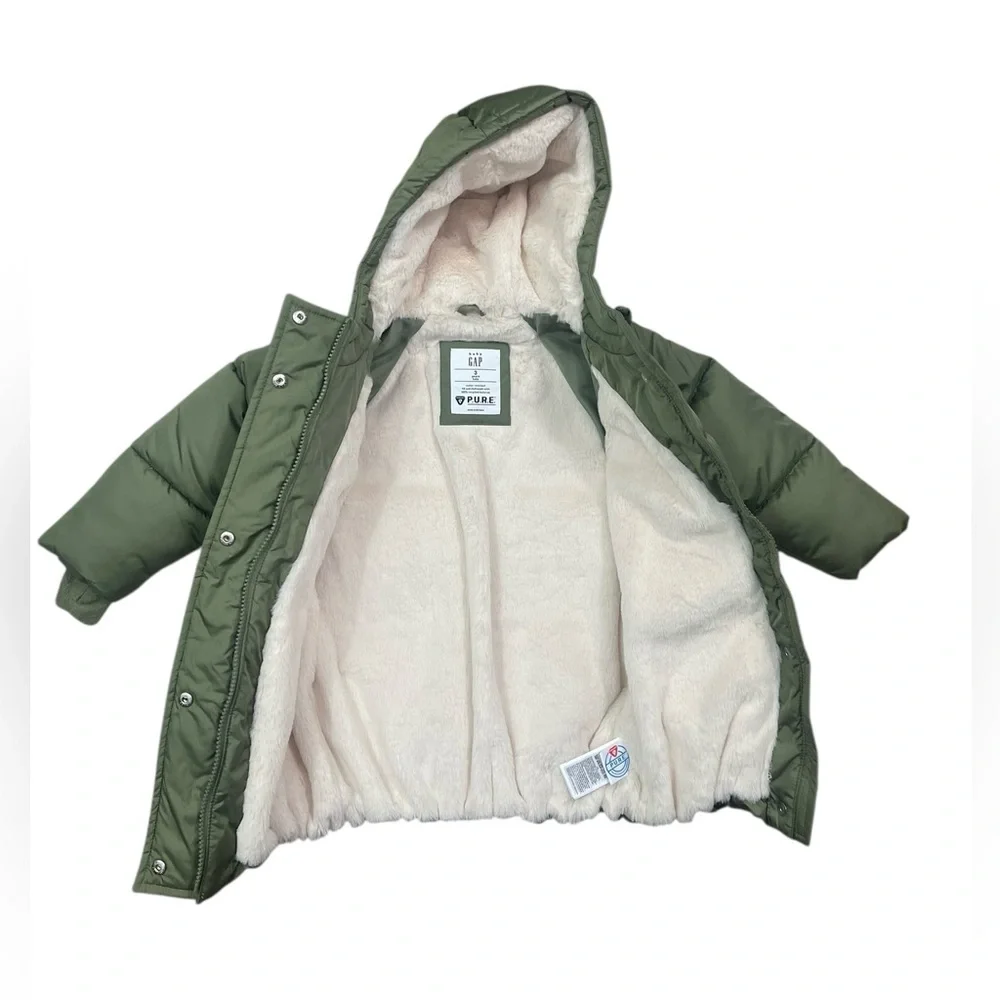 Baby Gap Boys Size 3T Long Sleeve Lined Winter Coat In Green Water Resistant